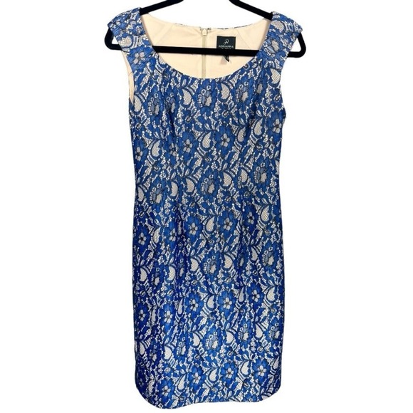 Adrianna Papell Dresses & Skirts - Adrianna Papell Women's Blue Floral Lace Sleeveless Sheath Dress Size 4 Cocktail